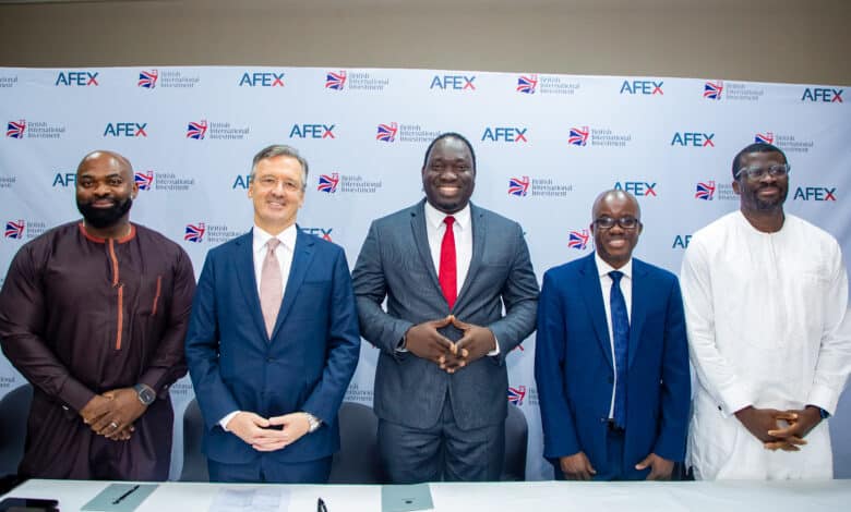 hris Chijiutomi, Managing Director and Head of Africa BII , Nick O’Donohoe; Chief Executive Officer - British International Investment, Ayodeji Balogun; Chief Executive Officer - AFEX, Benson Adenuga; Head of Office and Coverage Director, Nigeria and Mobolaji Adeoye; Chairman AFEX