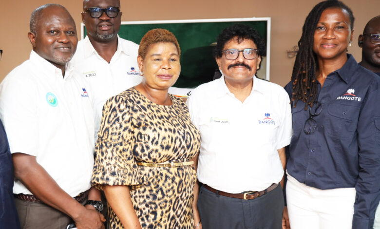 L-R: Head, Social Performance, Dangote Cement Plc, Wakeel Olayiwola; Acting Group Chief, HSSE & Sustainability, Dangote Industries Limited, James Adenuga; Tutor General /Permanent Secretary, Education District III, Ikoyi, Lagos, Olufunke Oyetola Idowu; Group Head OHS&E, Dangote Cement PLc, Satya Prakash; Pan Africa Regional Chief Financial Officer, Dangote Cement PLc, Marie Christiane Kaul during the handover of renovated classrooms and donation of equipment to Kuramo College, Victoria Island; Victoria Island Secondary School, and Girls Secondary School, Obalende in Lagos recently